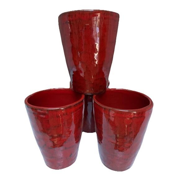 Noemi Ceramiche Tumblers Red Black Set of 4 Umbria Italy Rare Hand Crafted - Picture 2 of 4